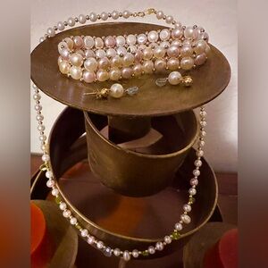 Sand+Sea Fresh Water Pearl/Crystal Necklace Bracelet Earring Set Hawaii Wedding